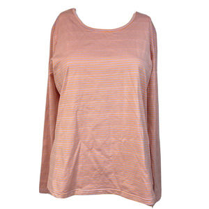 Ocallk Shirt Women Sz L Blush Pink Orange Striped Long Sleeve Tee Cotton Stretch